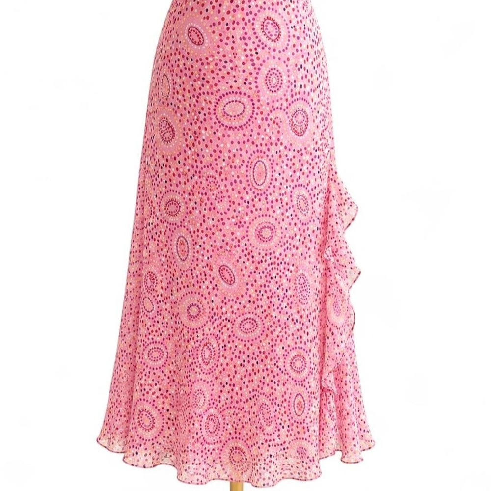 Y2K Pink Polka Dot Ruffle Maxi Skirt Adorable vintage-inspired